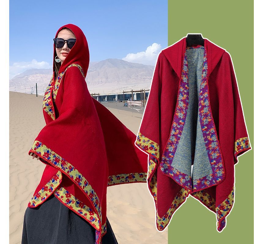 Floral Trim Hooded Cape