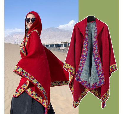 Floral Trim Hooded Cape