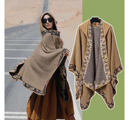 Floral Trim Hooded Cape