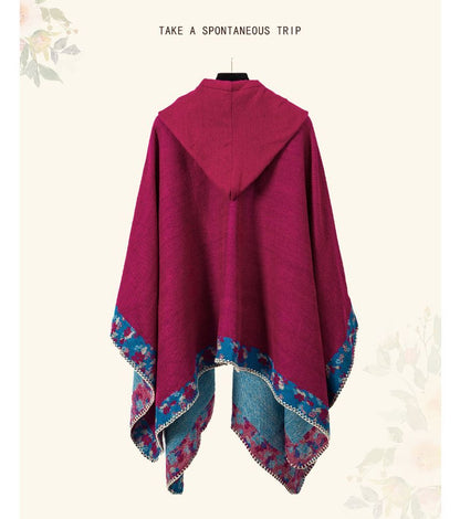 Floral Trim Hooded Cape