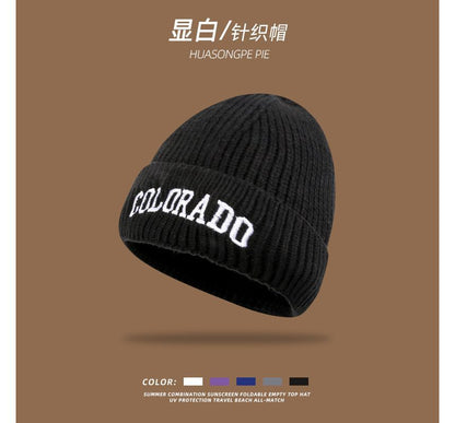 Lettering Embroidered Knit Beanie