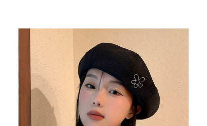 Floral Knit Beret Hat