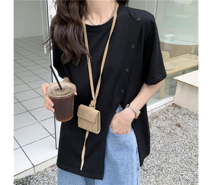 Short-Sleeve Tee Crew Neck Side-Slit Plain