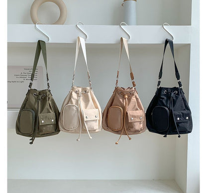 Drawstring Nylon Bucket Bag