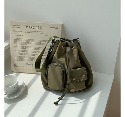 Drawstring Nylon Bucket Bag