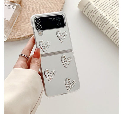 Heart Applique Mirror Phone Case For Samsung Galaxy Z Flip3, Flip4