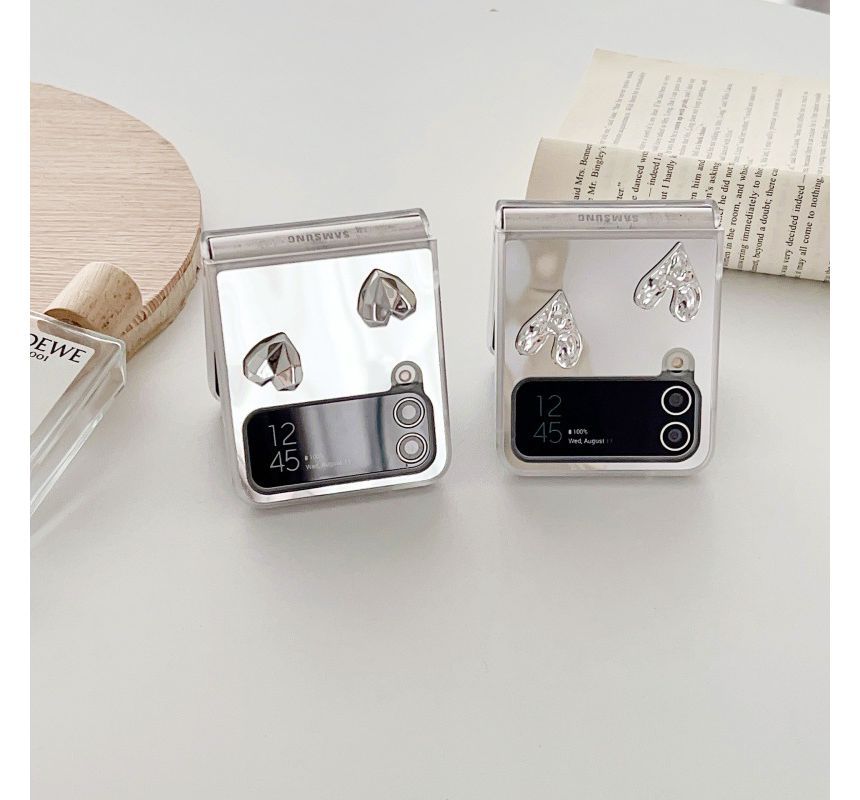 Heart Applique Mirror Phone Case For Samsung Galaxy Z Flip3, Flip4