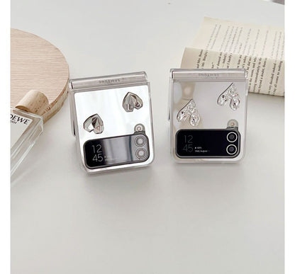 Heart Applique Mirror Phone Case For Samsung Galaxy Z Flip3, Flip4