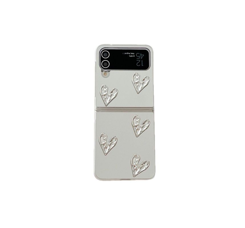 Heart Applique Mirror Phone Case For Samsung Galaxy Z Flip3, Flip4