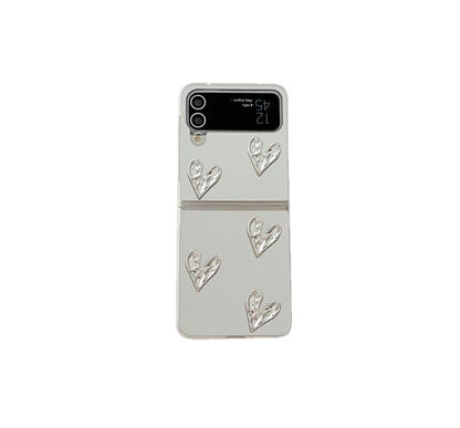 Heart Applique Mirror Phone Case For Samsung Galaxy Z Flip3, Flip4