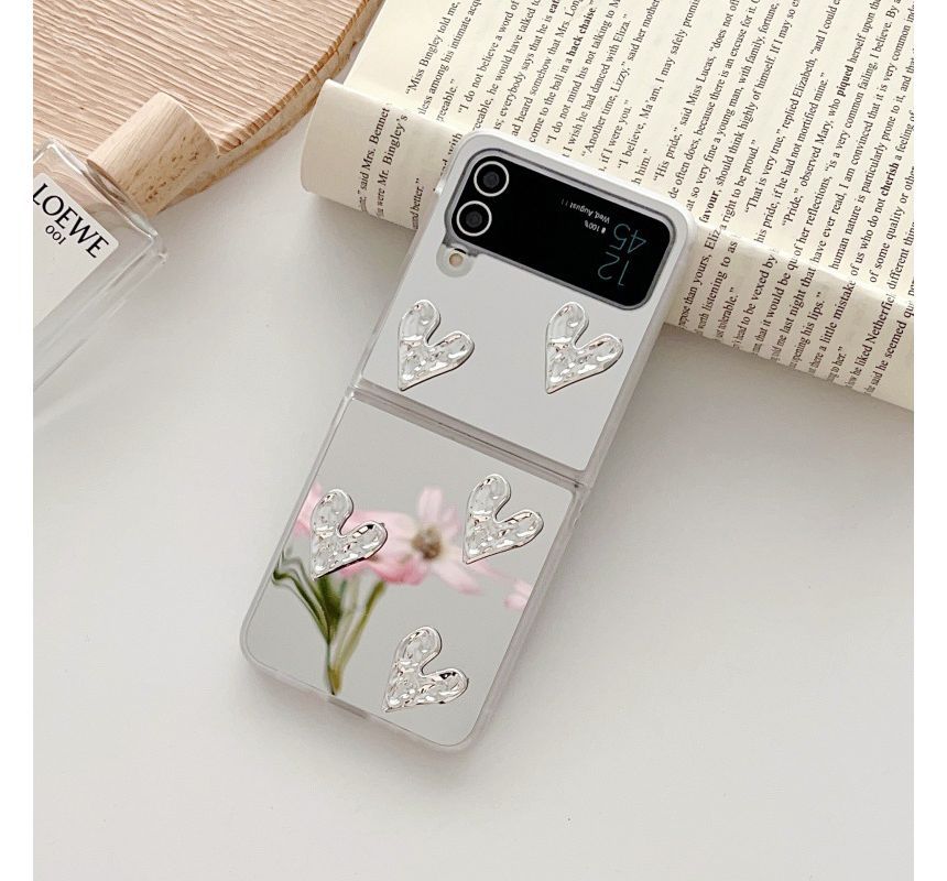Heart Applique Mirror Phone Case For Samsung Galaxy Z Flip3, Flip4