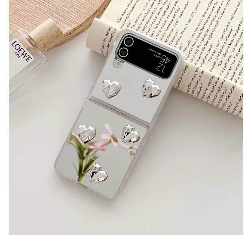 Heart Applique Mirror Phone Case For Samsung Galaxy Z Flip3, Flip4