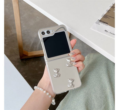 Heart Applique Mirror Phone Case For Samsung Galaxy Z Flip5