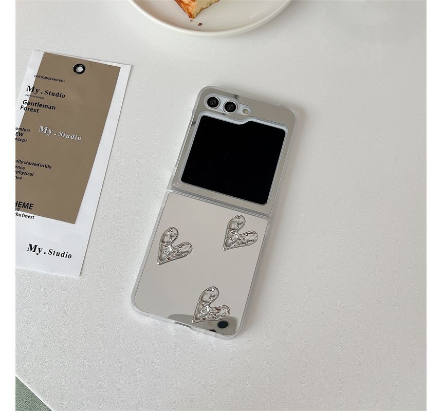 Heart Applique Mirror Phone Case For Samsung Galaxy Z Flip5
