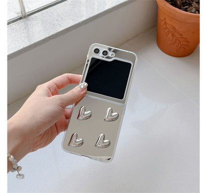 Heart Applique Mirror Phone Case For Samsung Galaxy Z Flip5