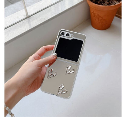 Heart Applique Mirror Phone Case For Samsung Galaxy Z Flip5