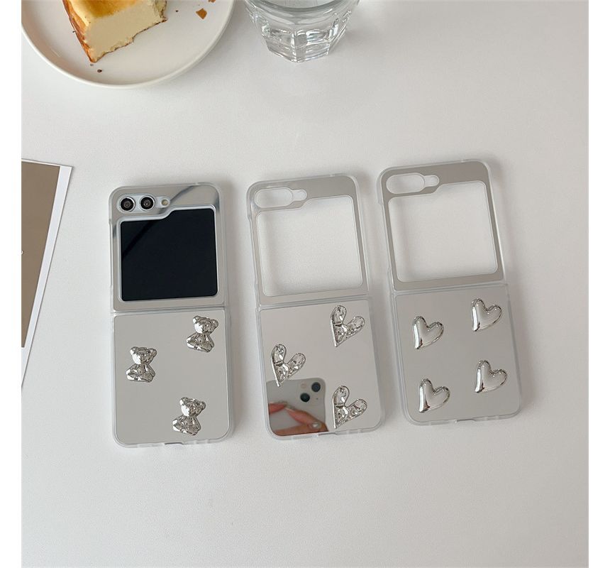 Heart Applique Mirror Phone Case For Samsung Galaxy Z Flip5