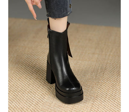 Square Toe Platform Block Heel Short Boots