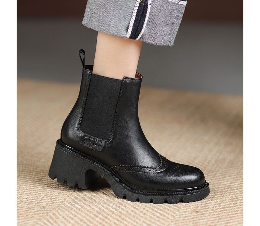 Platform Wingtip Block Heel Chelsea Boots