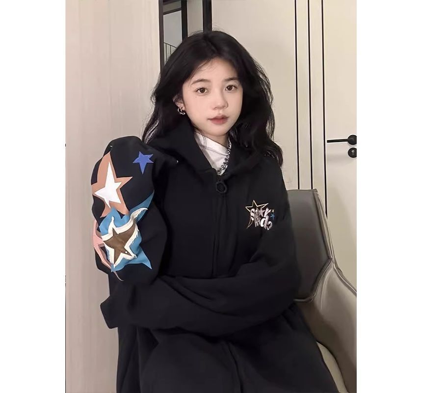 Star Applique Zip Hoodie