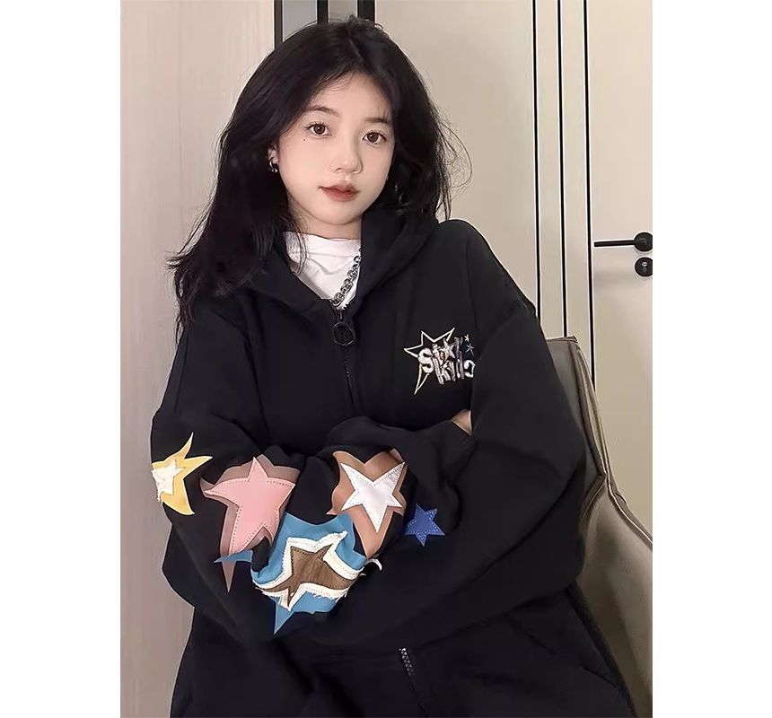 Star Applique Zip Hoodie