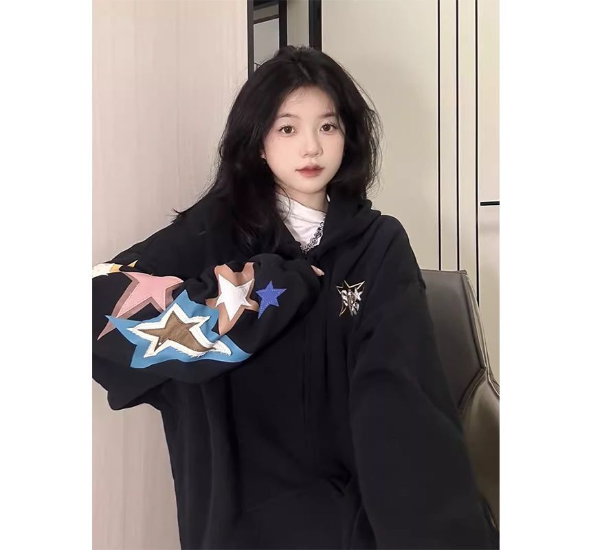 Star Applique Zip Hoodie