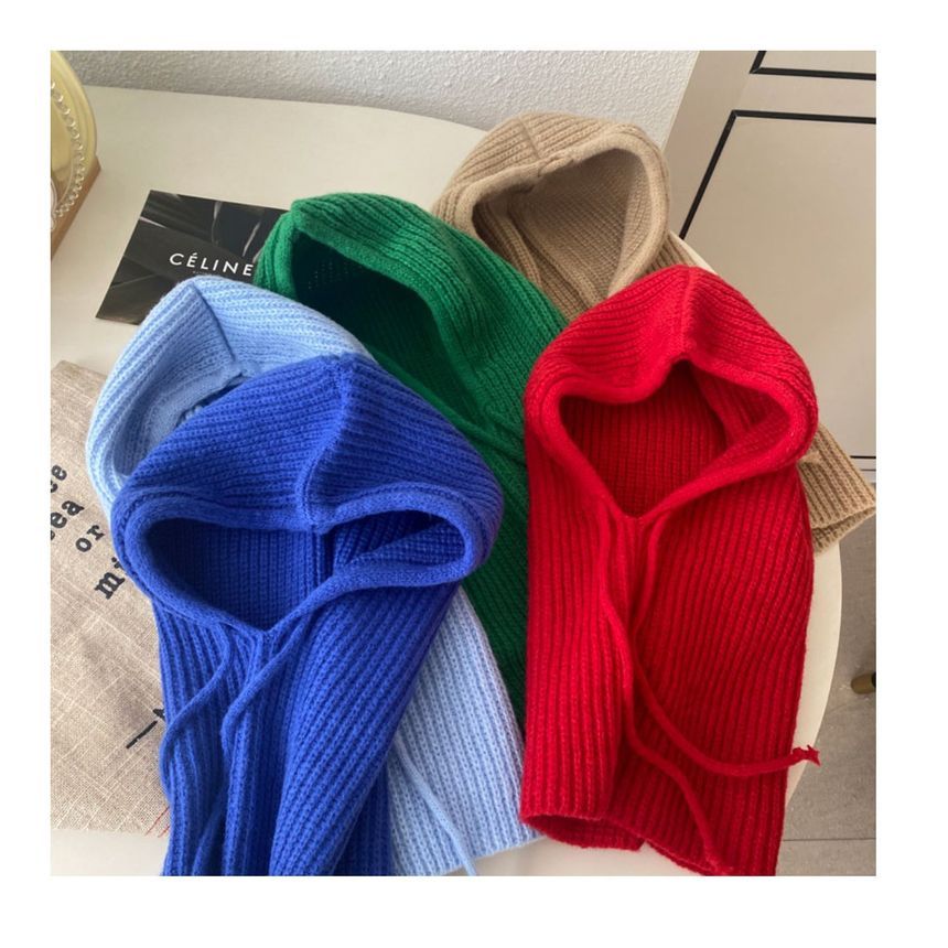 Balaclava Plain Drawstring Knit