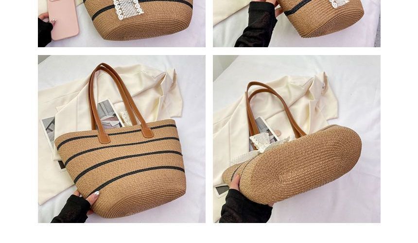 Set: Striped Straw Tote Bag + Lace Strap