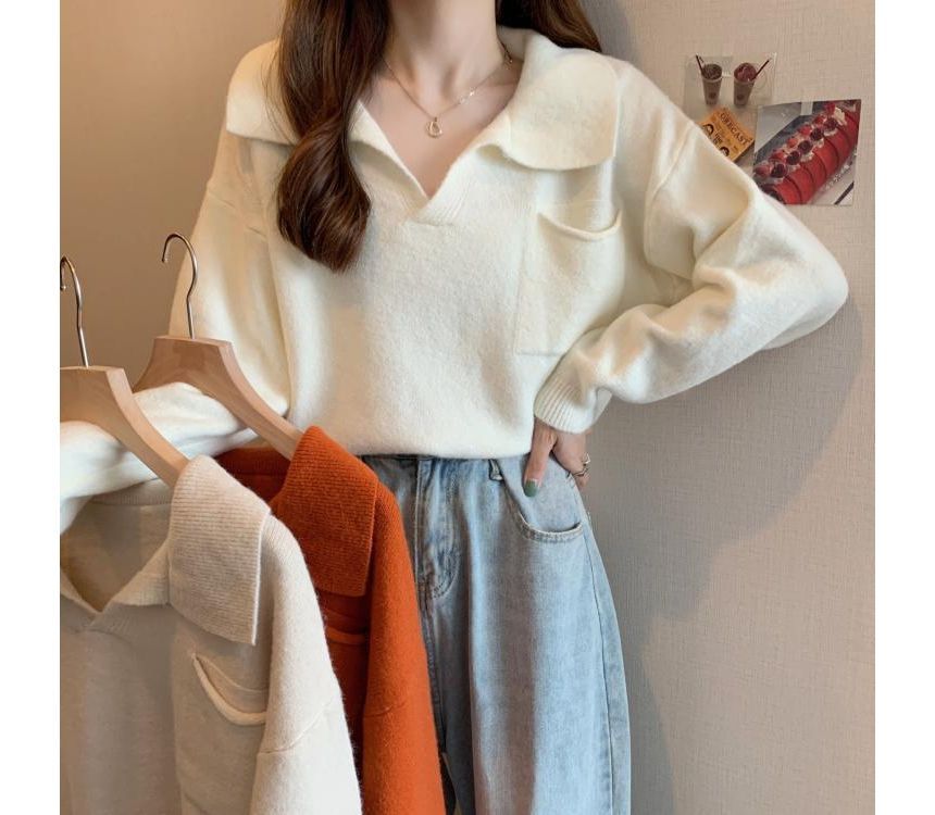 Loose-Fit Plain Sweater V-Neck