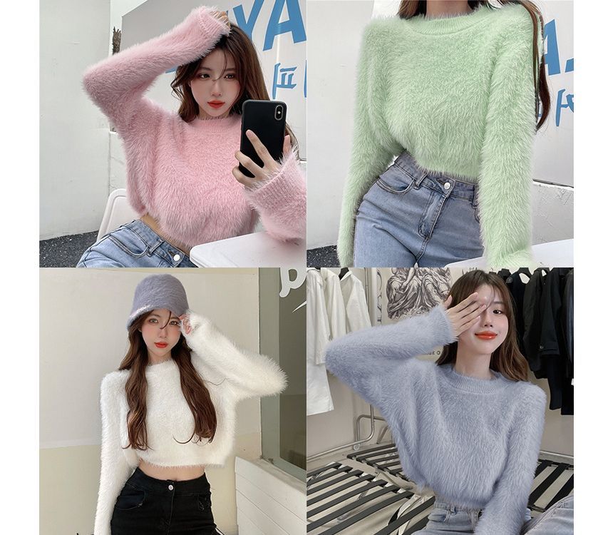 Sweater Plain Cropped Neck Round