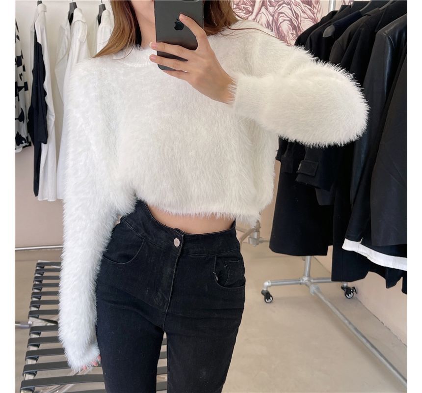Sweater Plain Cropped Neck Round