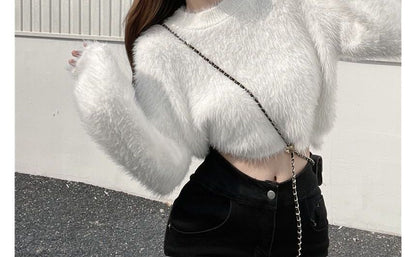 Sweater Plain Cropped Neck Round