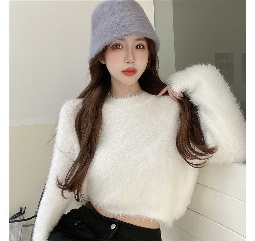 Sweater Plain Cropped Neck Round