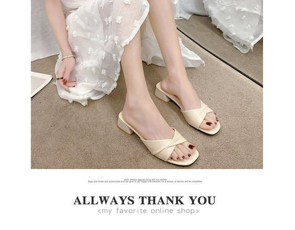 Slide Sandals Chunky Knot Heel