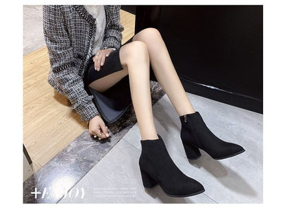 Pointed Heel Chunky Boots Ankle