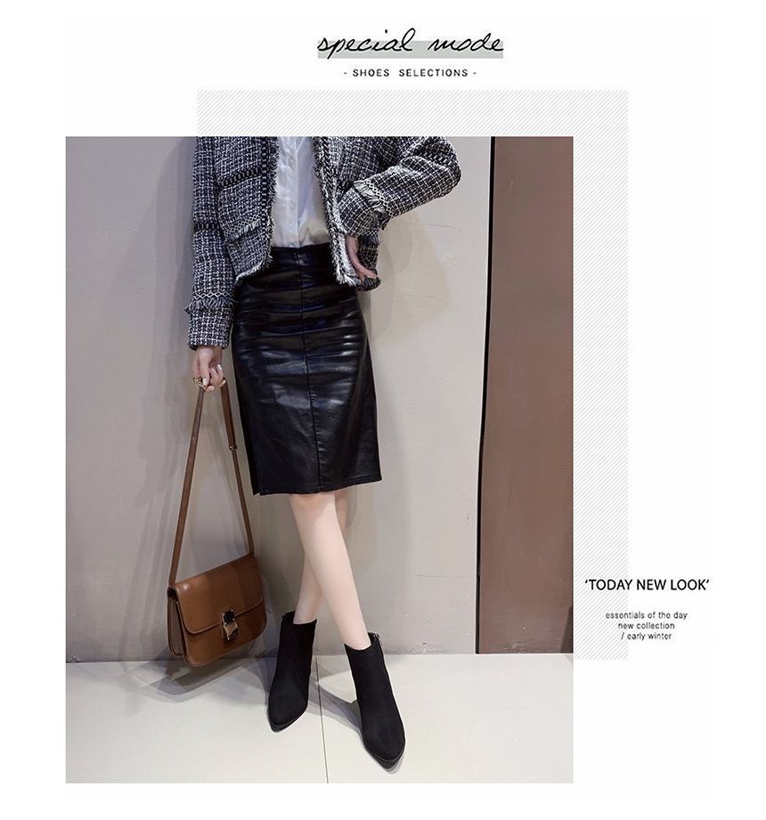 Pointed Heel Chunky Boots Ankle