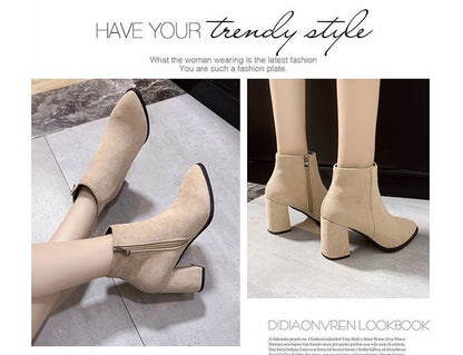Pointed Heel Chunky Boots Ankle