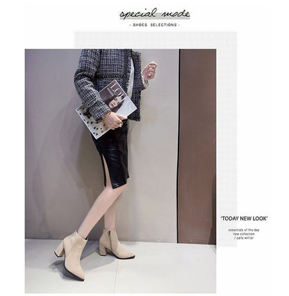 Pointed Heel Chunky Boots Ankle