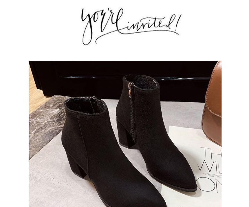 Pointed Heel Chunky Boots Ankle