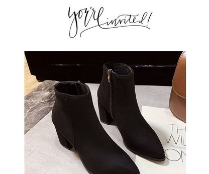 Pointed Heel Chunky Boots Ankle