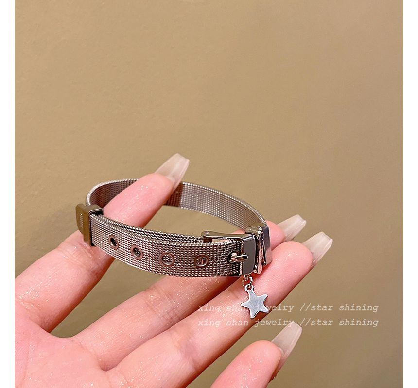 Leather Buckled Bracelet Faux Star Alloy Pendant /