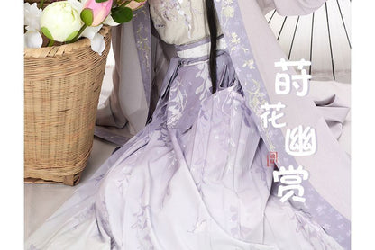 Traditional Chinese Embroidered Camisole Top / High Rise Print Pleated Maxi A-Line Wrap Skirt / Open Front Long Jacket / Set