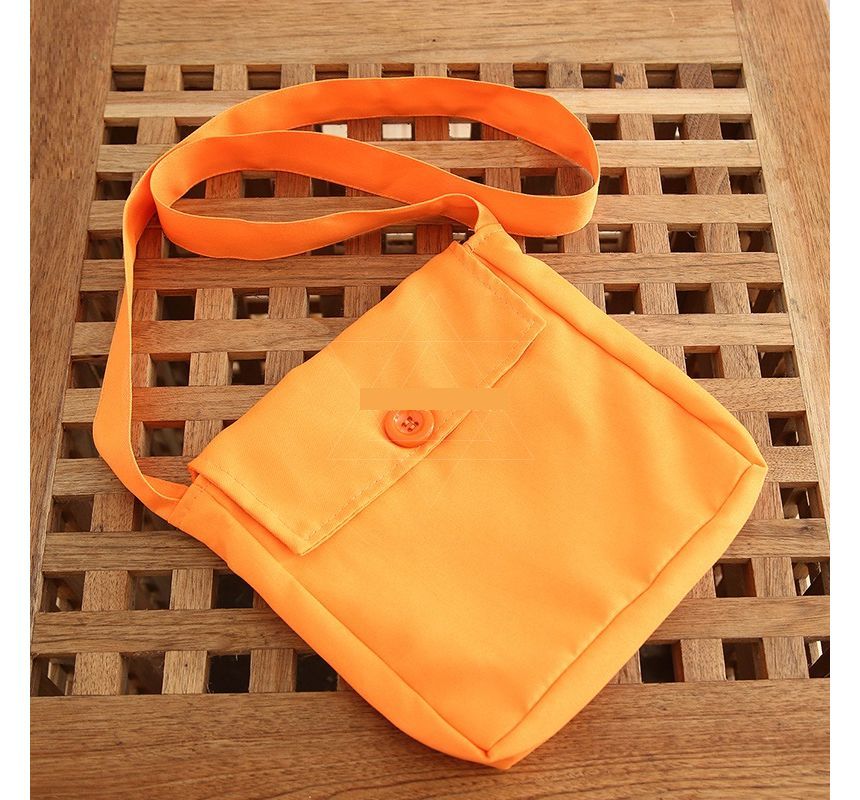 Buttoned Nylon Crossbody Plain Pouch