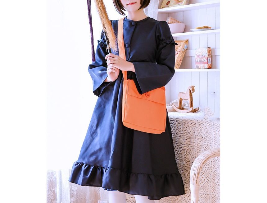 Buttoned Nylon Crossbody Plain Pouch