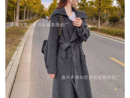 Plain Midi Knit Double-Breasted Trench Coat