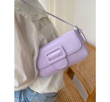 Leather Bag Buckled Flap Faux Shoulder
