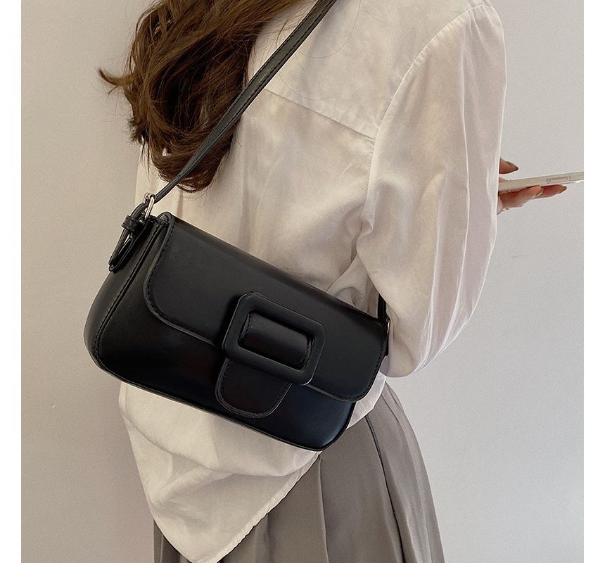 Leather Bag Buckled Flap Faux Shoulder