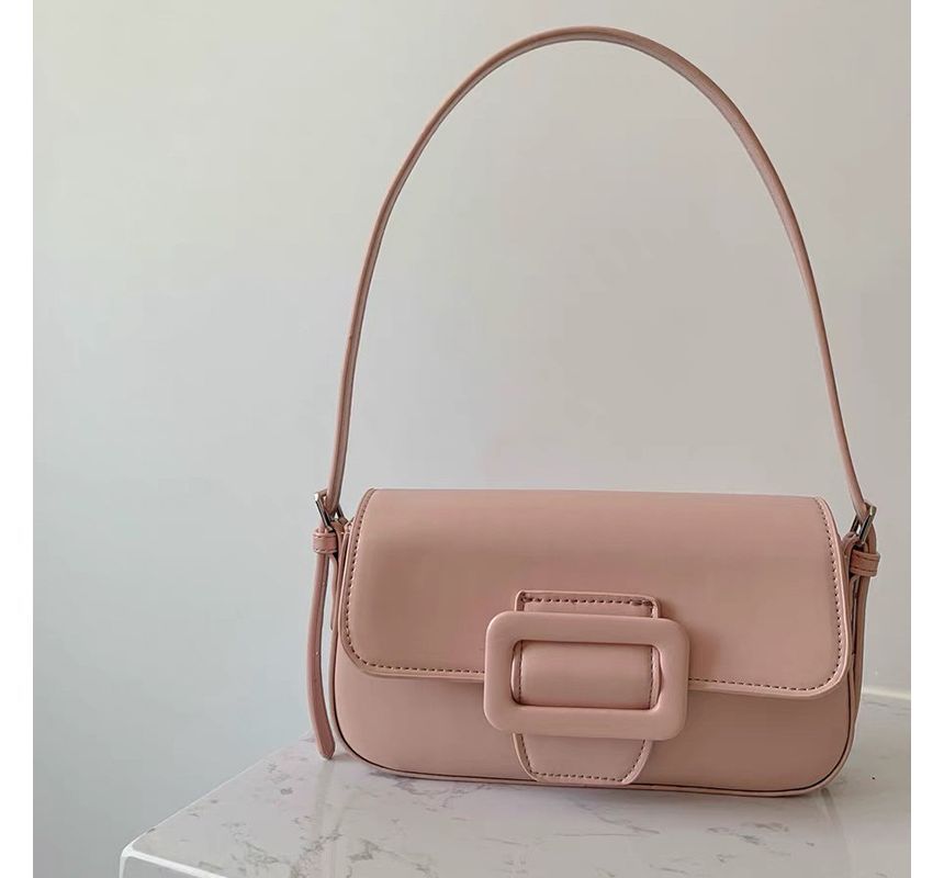 Faux Leather Buckled Flap Shoulder Bag