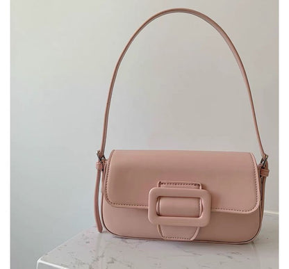 Faux Leather Buckled Flap Shoulder Bag