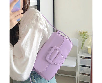 Leather Bag Buckled Flap Faux Shoulder